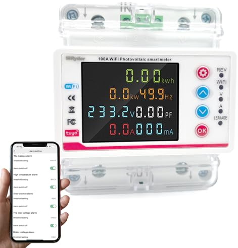 SiRyder Smartmeter StromzäHler Wlan，Wifi 100 A 220 V StromzäHler Hutschiene 1 Phasig Tuya Smart ZweirichtungszäHler Beleuchtungsüberstrom-Verzögerungszeit Verlustpräventionsschutz