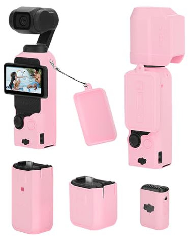 Hesupy Coque de protection en silicone pour DJI Osmo Pocket 3, housse souple pour protection complète de l'écran de l'appareil photo, accessoire pour appareil photo, imperméable, rose clair