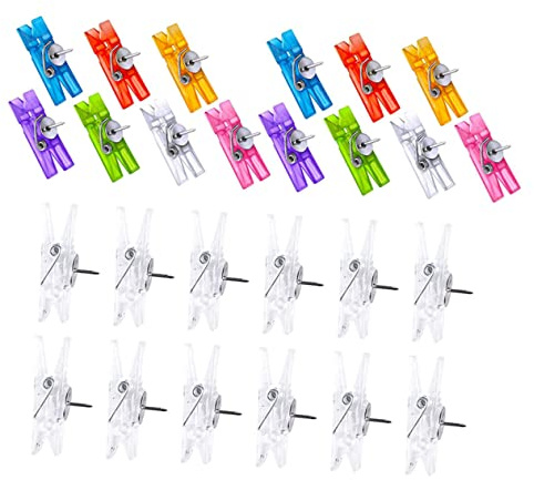 TOGEVAL 2 Boîtes de Pinces à Linge en Plastique Polyvalentes pour Photos, 60 Mini Pinces Légères Punaises, Accessoires Maison pour Accrocher Photos Mur Plusieurs Styles
