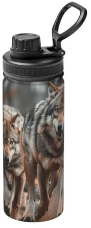 Bouteilles d'eau isothermes en acier inoxydable avec motif loups 532 ml