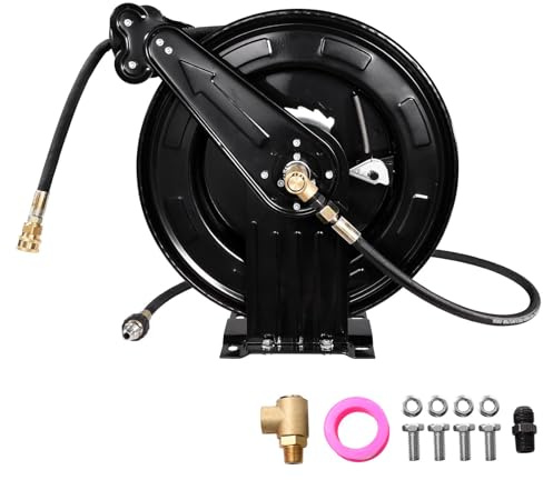 Avvolgitubo Idropulitrice 15 m Retrattile Auto-Riavvolgente, Parete O | Avvolgitubo da giardino a doppio braccio 275 bar Riavvolgimento automatico per acqua, aria, liquidi e pulizia