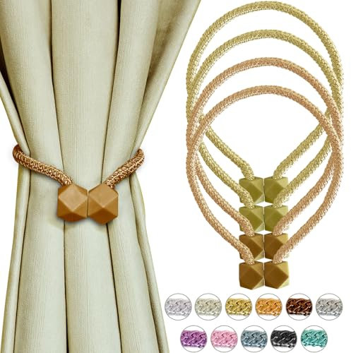 Yazikisa Magnetische Vorhang Raffhalter 4 Stück Raffhalter für Vorhänge Gardinen Halter Seil Drapierte Magneten Europäischen Stil Kinderzimmer Wohnzimmer Dekoration Gelb Orange