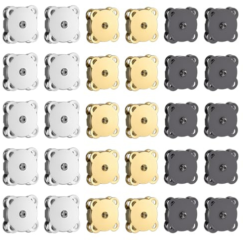 Magnetische Druckknöpfe für Geldbörsen und Tragetaschen, Metall, Pflaume, magnetische Druckknöpfe zum Nähen, 18 mm, Verschluss für Kleidung, Tasche, Leder, Nähen, Basteln, Gold, Silber, Schwarz, 30