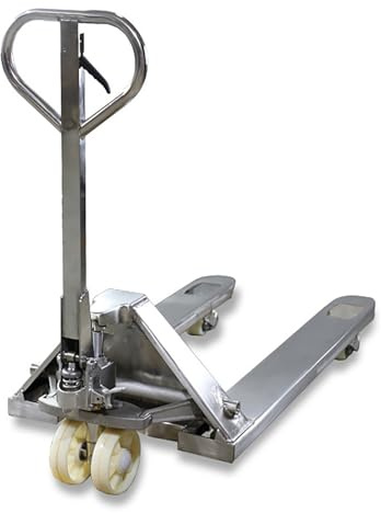lyxamjrzyp Transpalette Manuel INOX 304, Chariot Élévateur Hydraulique à Roues Nylon, Plateau Roulant pour Entrepôt, Usine, Marché ou Rampe(Large)
