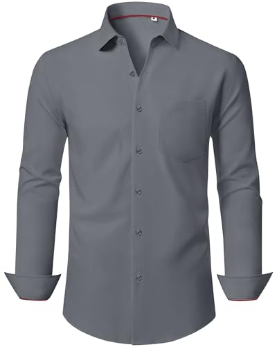 J.VER Mens Shirts Long Sleeve Stretch Business Casual Smart Party Urban Stylish Plain Fashion Dress Shirt with Pocket Grey S