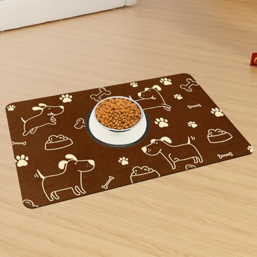 60 X 40 cm Tapis Absorbant pour Animaux de Compagnie Antidérapant | Caoutchouc Tapis Gamelle Chien, Terre de Diatomées Séchage Rapide Nourriture Chat, Facile à Nettoyer Tapis Croquettes Chat