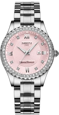 NIBOSI Women's Watches Silver Rose Gold,Analog Quartz,Waterproof | Ladies Watches with Date Featuring a Dazzling Diamond Dial Stainless Steel Watches for Women