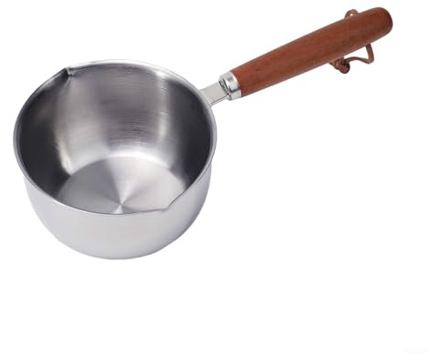 Petite casserole en acier inoxydable de 500 ml, fonctionne sur les plaques à induction, au gaz et électriques, poignée en bois pour une prise en main sûre, parfaite pour faire fondre le beurre