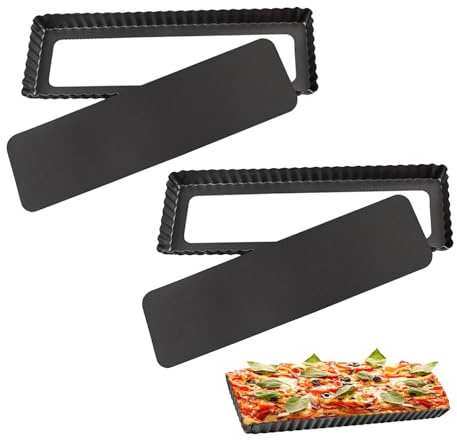 DHSWNNG 2 PCS Rectangular Tart Tin for Baking, Quiche Pan 35cm Long Flan Tin with Removable Bottom Non-Stick Fluted Quiche Tins Rectangular Cake Tins for Baking Pie Pizza