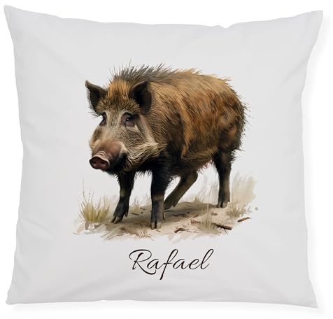 GRAZDesign Kissenbezug Wildschwein mit Namen personalisiert Kinderkissen mit Reißverschluss – Geschenk für Kinder & Erwachsene