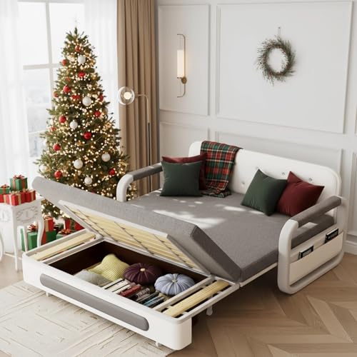 TFFCIC Double Sofa Bed for Adults with Storage - 2 Seater Pull Out Sofabed, 3-in-1 Grey Bed Settees for Living Room & Guest Room (128cm Wide)