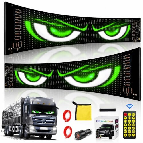 QDOJC 2er Led Augen für LKW 12*60cm, Devil Eyes Augen für Auto PKW IP65 Wasserdicht Led Matrix Panel Led-Anzeige Programmierbar mit APP-Steuerung und Fernbedienung für Led Laufschrift Halloween Deko