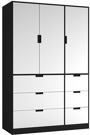 URBNLIVING 3-Door Wardrobe with 6 Drawers – Customisable Two-Tone Storage Unit - Black Unit & White Doors & Drawers