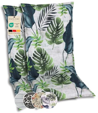 GO-DE Textil Bequeme und attraktive Polsterauflagen für Mittellehner-Gartenstühle (2er-Set, Palmblatt grün, Mittellehner)