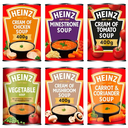 Heinz Soup Variety Pack 6 x 400g | Cream of Chicken, Tomato, Mushroom, Vegetable, Minestrone & Carrot & Coriander