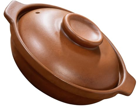 GOOHOCHY Olla de Barro con Tapa de Terracota Natural de 1l para Estofados, Fácil de Limpiar Absorción Mejorada de Sabores, Adecuado para Cocina en Casa o Fiestas