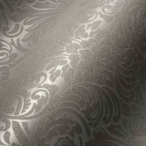 A.S. Création Architects Paper Vliestapete mit Glasperlen Luxury Wallpaper Tapete mit Ornamenten barock 10,05 m x 0,52 m creme metallic Made in Germany 305451 30545-1