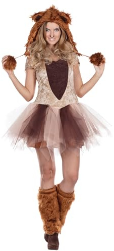 PartyXPeople Löwen Kostüm 3-teilig Minikleid | Damen Tierkostüm Raubkatze | Verkleidung Safari Zootier|Karneval und Fasching| braun 13242-34