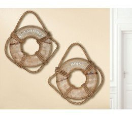 GILDE Deko Rettungsring, Holz, D 25,0cm x 3cm, Willkommen und Moin (braun)