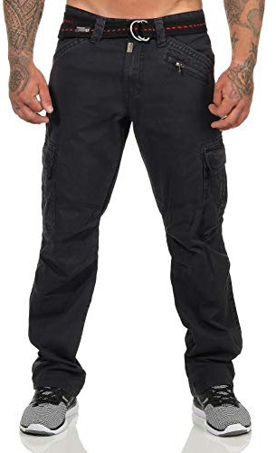 Timezone Herren Loose BenitoTz Cargo Hose, Schwarz (Blue Black 3886), W32/L34(Herstellergröße: 32/34)