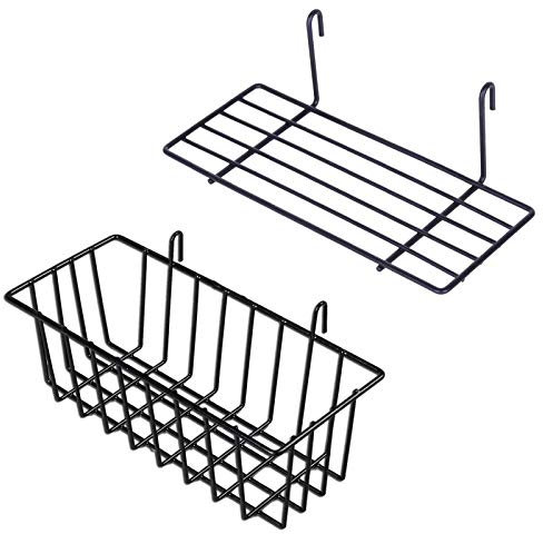 GBYAN Hanging Basket Gitterkörbchen Metalldraht Korb für Gitterwand Straight Shelf Flower Pot Display Holder for Wire Wall Grid Panel, 2 Pack (schwarz)