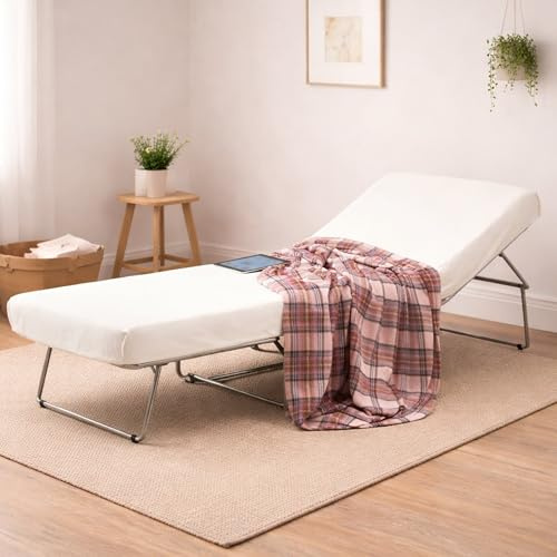 Talamo Italia - Ancilla Klappbett, Hocker, der in ein Einzelbett umgewandelt werden kann, Stoffhocker für das Wohnzimmer, 100 % Made in Italy, 80 x 80 x 45 cm, Weiß