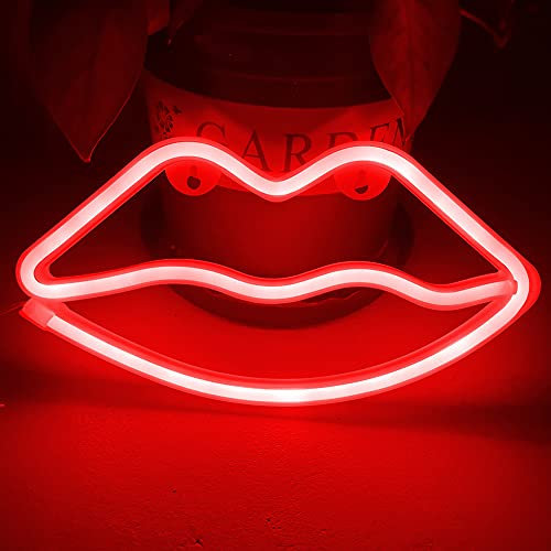 Colording Lips Neon Lights Neon Sign Neon Wall Light Neon Light Art Decorative Neon Lights Neon Signs for Walls Light up Signs for Bedroom Walls Party-Red Lips