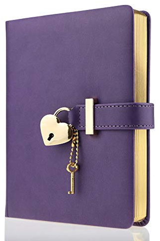 Mazeran Lock Journal, Heart Shaped Locking PU Leather Hard Cover Gold Gild Edge Notebook Travel Diary, B6 Lined Locking with Key Personal Planner Organizer Gift for Girls Women Wife