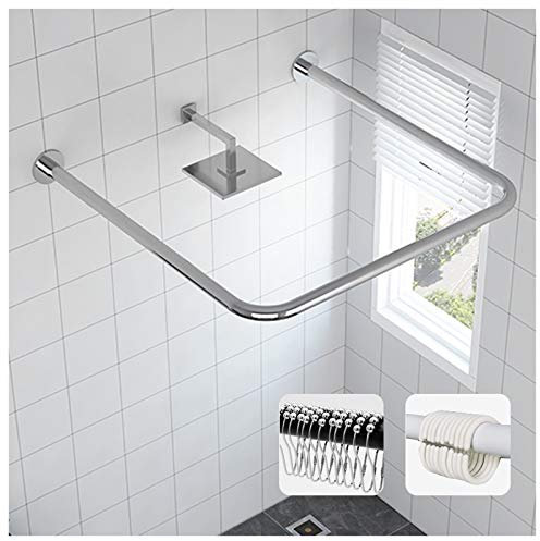 YTREDF Duschvorhangstange U Form Winkelstange Gebogene, Edelstahl Länge Einstellbar Duschvorhangstange, für Badezimmer, Duschkabine, mit Duschvorhang und Haken (80 to 110 x 100 x 80 to 110cm)