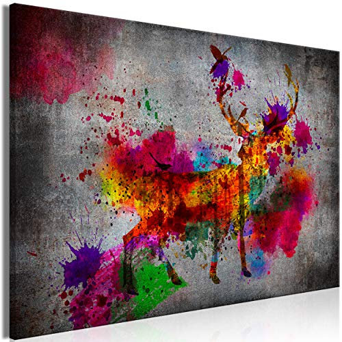 decomonkey Bilder Tiere Abstrakt 120x80 cm 1 Teilig Leinwandbilder Bild auf Leinwand Vlies Wandbild Kunstdruck Wanddeko Wand Wohnzimmer Wanddekoration Deko Hirsch bunt