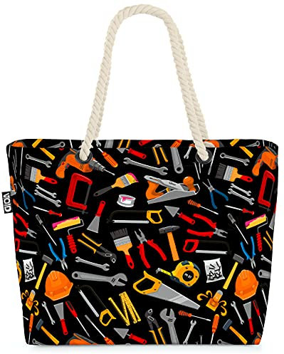 VOID Werkzeug Baumeister Kinder Strandtasche Shopper 58x38x16cm 23L XXL Einkaufstasche Tasche Reisetasche Beach Bag