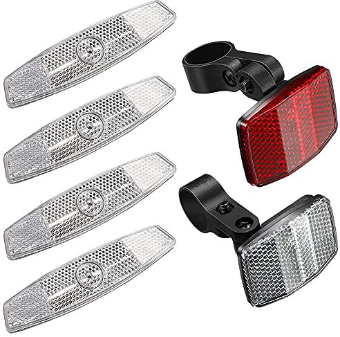 HoveeLuty Bike Reflektoren Kit Fahrrad Vordere Hintere Reflektoren Hochreflektierende Fahrrad Clips Rad Reflektierende Reitsicherheit Warnung Rad Clip Speichenspiegel Oder MTB 6pcs, Weiß
