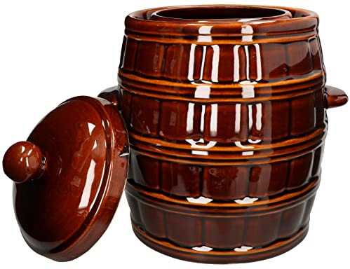 KOTARBAU® Pot à fermentation en faïence, 8 l, avec couvercle, pour choucroute et concombres, en céramique, hermétique, marron, en terre cuite