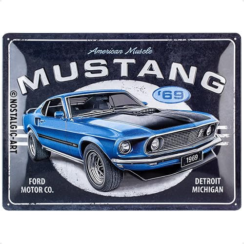 Nostalgic-Art Retro Blechschild, 30 x 40 cm, Ford Mustang – 1969 Mach 1 Blue – Geschenk-Idee für Ford-Zubehör Fans, Original Lizenzprodukt (OLP), aus Metall, Vintage Design, Blechschilder Sprüche