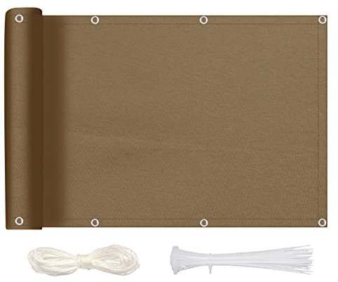MEEYI Sichtschutz Balkon Sichtschutz 90x150cm, Balkonabdeckung Blickdichte Wind- und UV-Schutz Wetterfest 100% Privatsphäre Balkonverkleidung mit Ösen, Nylon Kabelbinder und Kordel, Braun