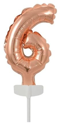 NEU Folienballon Geburtstagszahl Kuchen Cake Topper Zahl 6 Roségold, ca. 13 cm