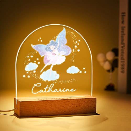 VEELU Nachtlicht Kinder Personalisierte Fee LED Lampe Geschenke Baby mit Name Arcyl Nachtlampe Raumdekoration Geschenk für Mädchen Junge Kinder Geburtstagsgeschenk