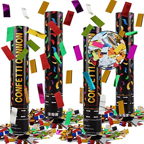 Konfettikanone, Taozoey Party Popper*4, Konfetti-Shooter, Confetti Kanone, Party Popper Konfetti, Konfettikanonen für Hochzeit, Party, Geburtstag, Silvester(Bunte Pailletten)