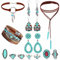 Morfetto Westernschmuck für Frauen Böhmischer Türkis Schmuckset Türkis Kunstleder Armreif Türkis Anhänger Choker Halskette Türkis Creolen Ohrringe Türkis Gelenkknöchel Ringe
