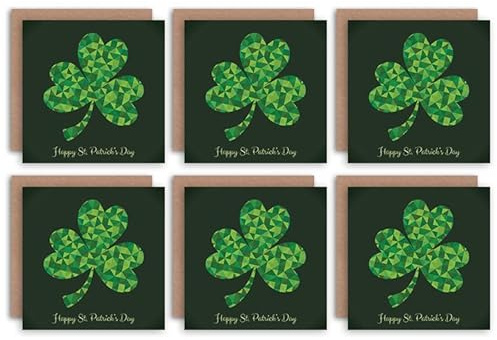 Wee Blue Coo Happy St Patrick's Day Irish Green Shamrock Clover Design Blank Greeting Cards With Envelopes Pack of 6