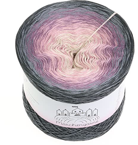 Farbverlaufsgarn Bobbel Wolle Größe wählbar Strickwolle Häkeln … (Kiss me! - Anthrazit außen, 400g/1520m - 4Fach)