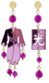 Orecchini Kimono Plexi Mini Specchio E Seta Fucsia