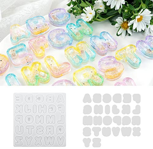 Voyyphixa Silikonformen Epoxidharz Silikon Alphabet Treibsand Harz Gießform Resin Shaker Mold Quicksand Resin Mould Schlüsselanhänger Schmuck Charme Harzformen mit PVC Blätter (Quicksand Mold)