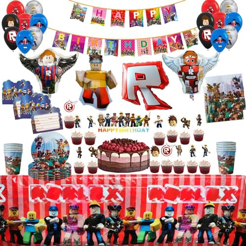 Robllox Geburtstag Deko,Robllox Partygeschirr Set,Robllox Luftballon,Deko Robllox Kindergeburtstag,Game Party Tableware,Tortendeko,Robllox Party Dekoration