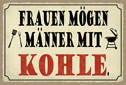 Blechschild 12x18cm gewölbt Frauen mögen Männer mit Kohle Deko Geschenk Schild