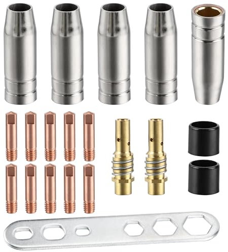 MB15AK MIG Accessori, 20pcs Set di Materiali di Consumo Saldatori Saldatura Torcia Contatto Ugello Gas Strumenti di Saldatura Adatti per Torcia(Punta Guidafilo M6 0,8mm)