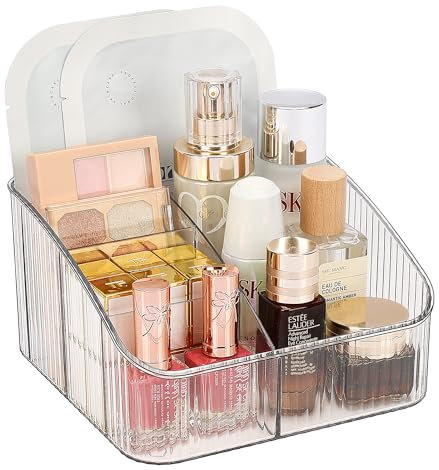 JessLab Maquillaje Organizador, Pet Cuidado de la Piel Organizadores con 5 Compartimento Cosmética Almacenamiento Maquillaje Organizadores para Escritorio Armario Baño Vanidad Encimera, Transparente