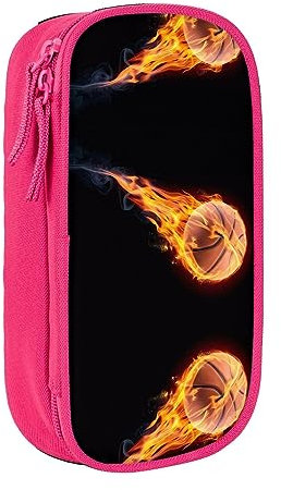 vacsAX Federmäppchen aus Oxford-Stoff, langlebig und stilvoll, für Schule und Büro, Bleistifttasche, Basketball auf Feuer, rose, Einheitsgröße, Kartenhalter