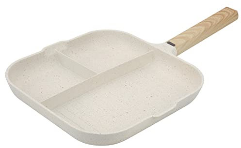 BBAUER 3-in-1-Bratpfanne, Legierung, geteilt, 3 Abschnitte, Geteilte Frühstückspfanne, Grillpfanne, Geteilte Multifunktions-Küchen-Eierpfanne for Frühstück, Bratpfanne, Wok
