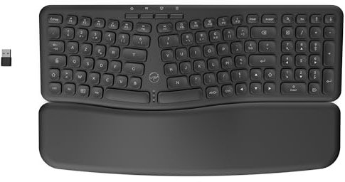 MOBILITY LAB – Clavier Ergonomique sans fil avec repose poignet magnétique – Conception confortable et posture naturelle – Inclinaison ajustable – Pavé numérique + 16 raccourcis – Compatible Windows